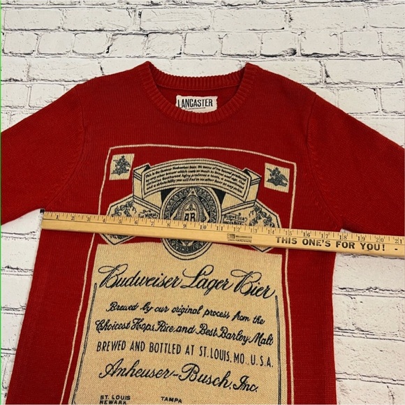 UO x Lancaster Unisex Sweater Pullover Budweiser BeerVintage Red Crew Neck Small - Picture 9 of 11